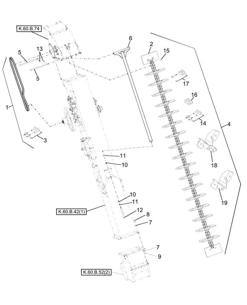 Схема запчастей Case IH AFX8010 - (K.60.B.52[1]) - GRAIN ELEVATOR TENSIONER & CHAIN K - Crop Processing