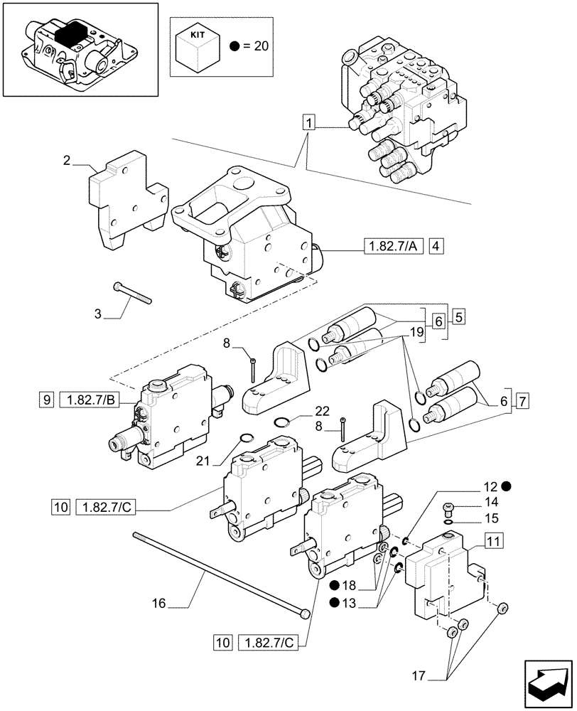 Схема запчастей Case IH MXM120 - (1.82.7[02]) - EXTRA EXTERNAL CONTROL VALVES AND PIPES (07) - HYDRAULIC SYSTEM