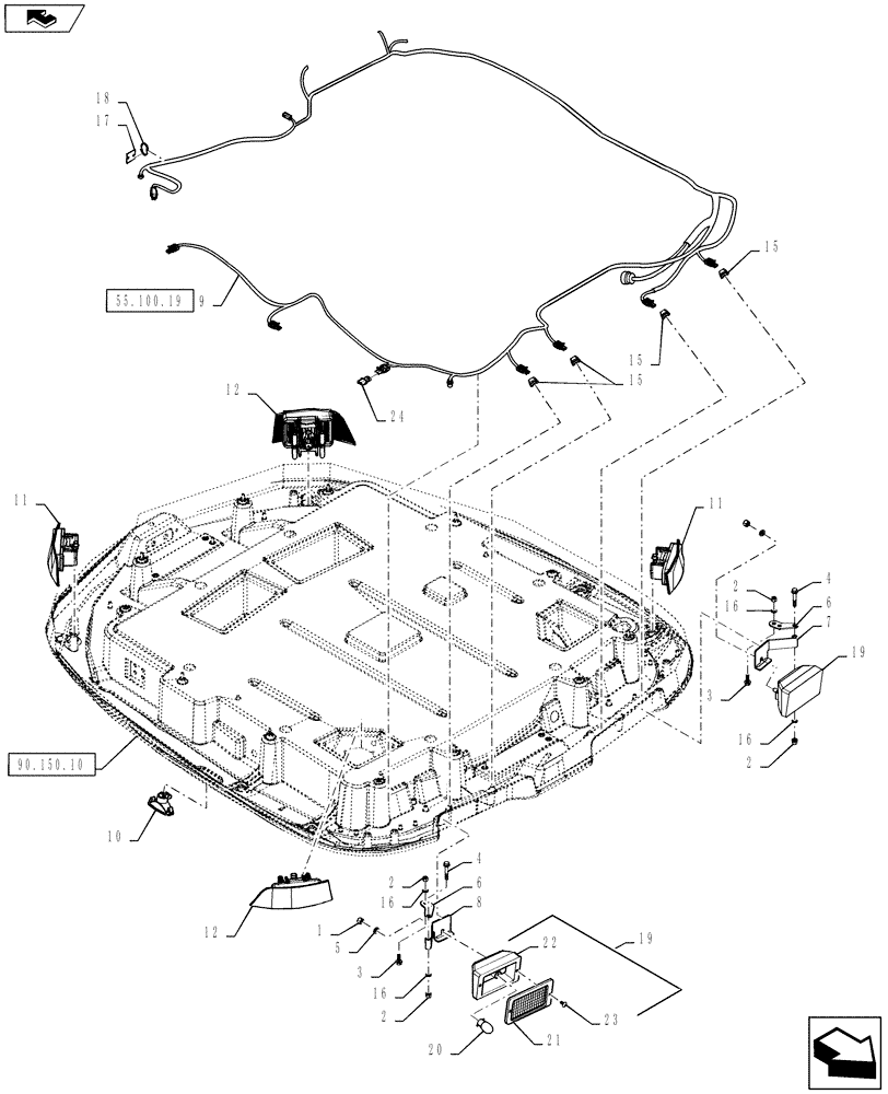 Схема запчастей Case IH QUADTRAC 550 - (55.514.01) - LIGHTING - CAB ROOF, EXTERIOR (55) - ELECTRICAL SYSTEMS