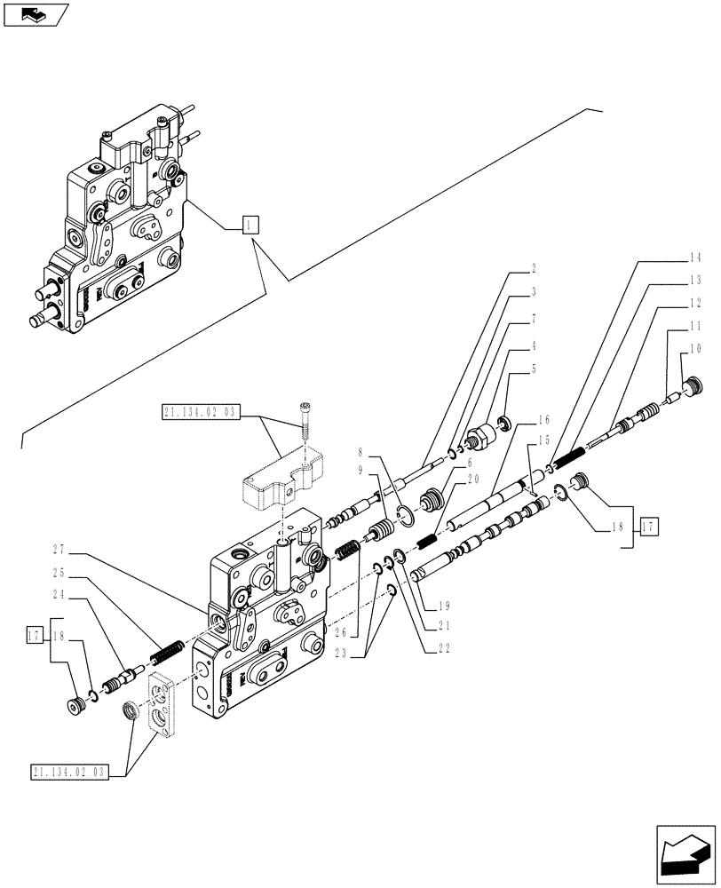 Схема запчастей Case IH FARMALL 75C - (21.134.02[02]) - POWER SHUTTLE VALVE - BREAKDOWN (POWER SHUTTLE - 12X12 - GROUND SPEED) (21) - TRANSMISSION