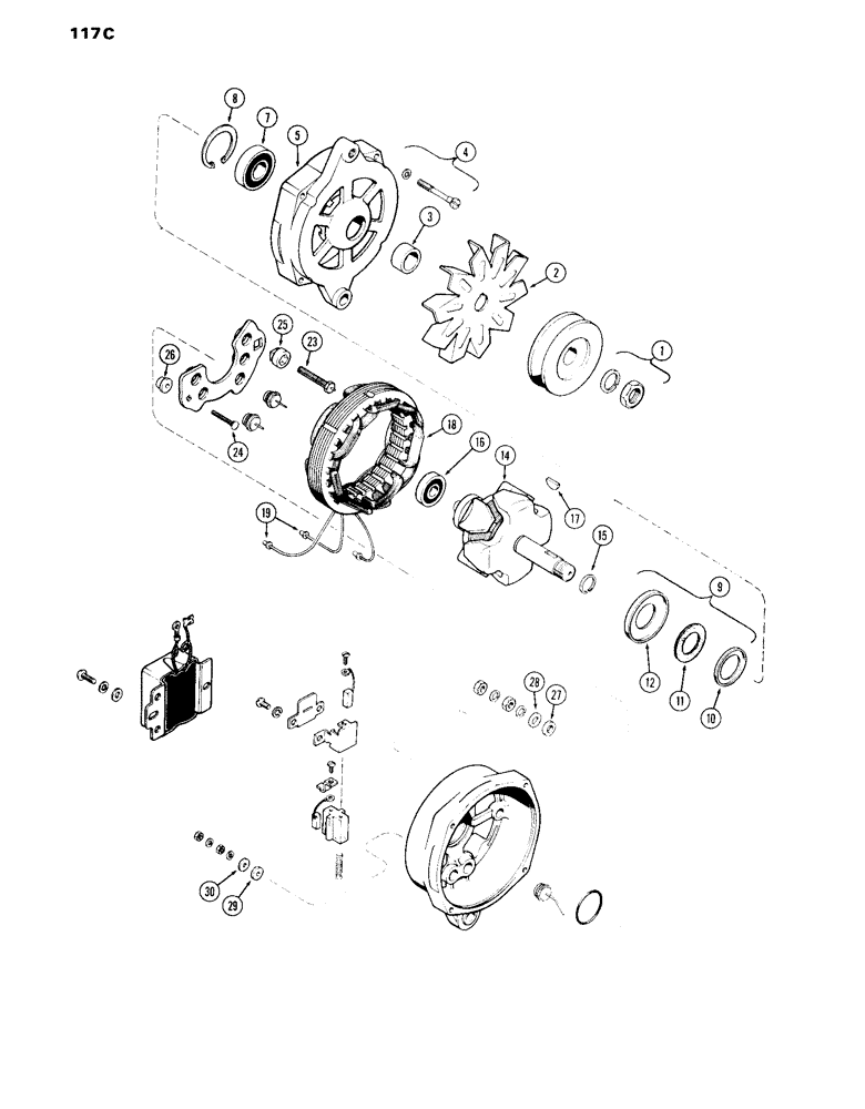 Схема запчастей Case IH 870 - (117C) - A45304 ALTERNATOR, (336B) DIESEL AND (301B) SPARK IGNITIONS, PRESTOLITE (04) - ELECTRICAL SYSTEMS