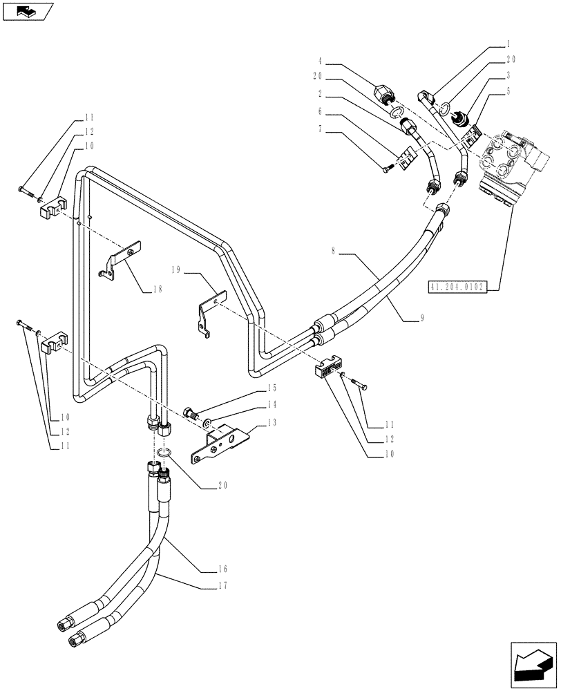 Схема запчастей Case IH FARMALL 75C - (41.200.01[02]) - CYLINDER OIL DELIVERY PIPES (41) - STEERING