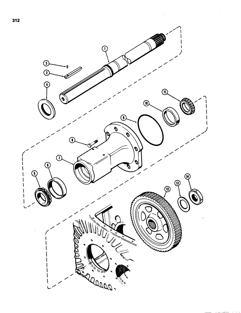 Схема запчастей Case IH 1070 - (0312) - 96 INCH REAR AXLE, INTERMEDIATE, 3-1/2 INCH DIAMETER AXLE SHAFT (06) - POWER TRAIN