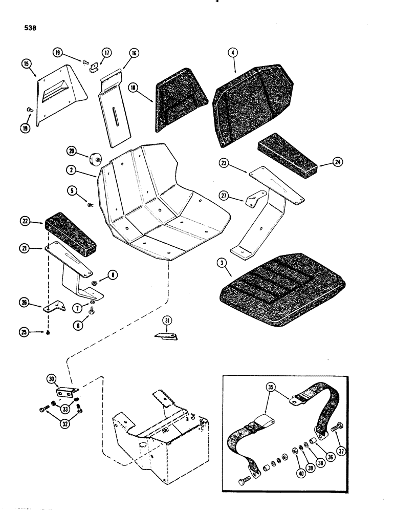 Схема запчастей Case IH 1070 - (0538) - AGRI-KING SEAT, CLOTH WITH CAB, 1ST USED TRACTOR SERIAL NUMBER 8736722 (09) - CHASSIS/ATTACHMENTS