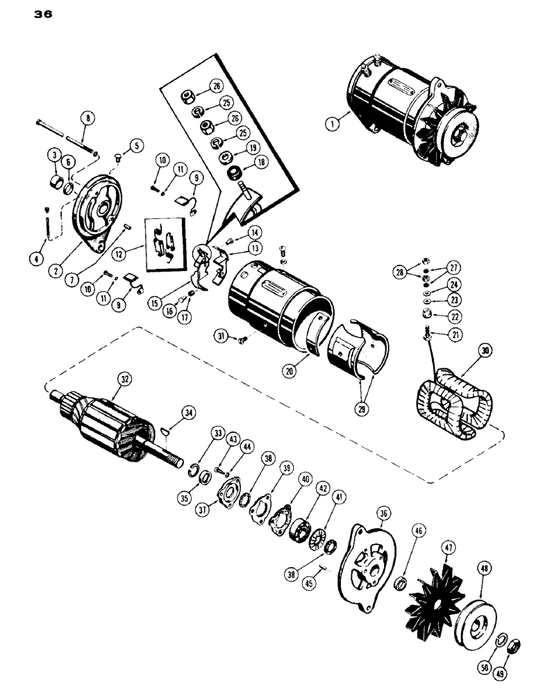 Схема запчастей Case IH 430 - (036) - GENERATOR PARTS, 430 SERIES, 148 B IGNITION ENGINE (04) - ELECTRICAL SYSTEMS