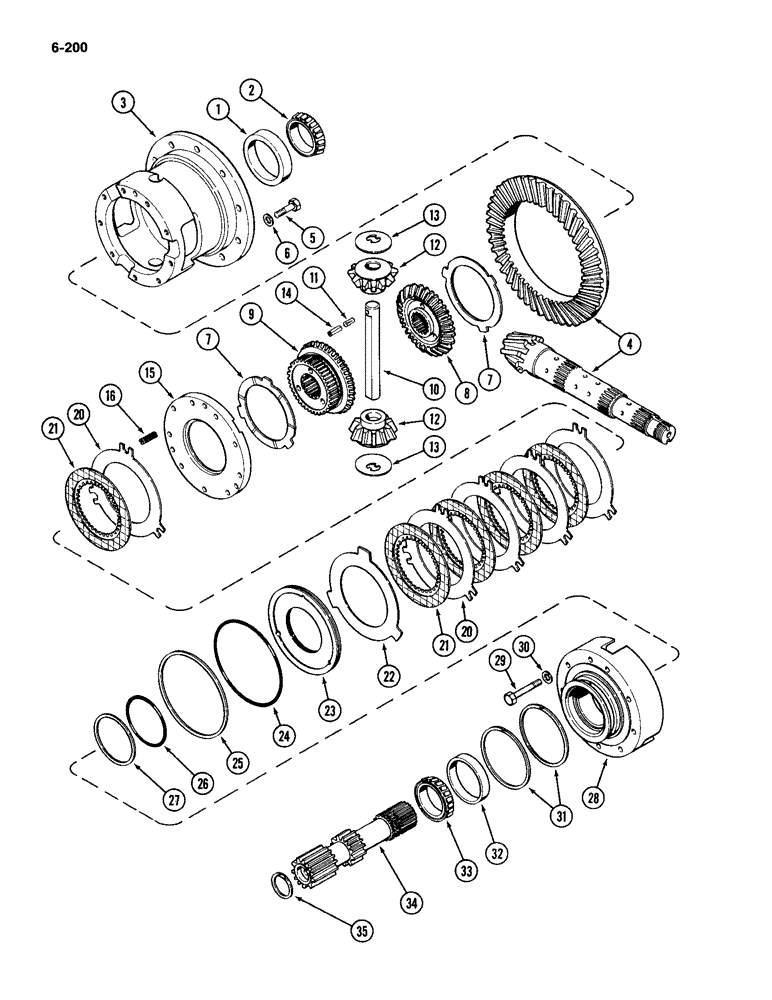 Схема запчастей Case IH 2094 - (6-200) - DIFFERENTIAL ASSEMBLY, PINION GEAR, CLUTCH AND CAGE (06) - POWER TRAIN