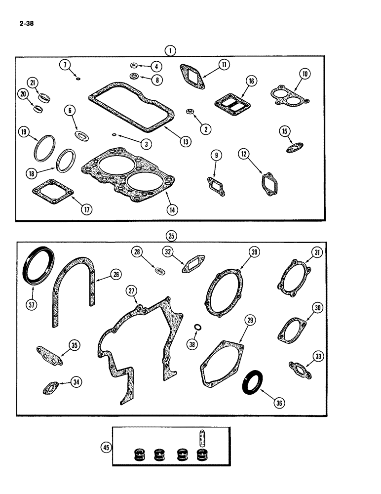 Схема запчастей Case IH 2094 - (2-38) - ENGINE GASKET KITS, 504BD DIESEL ENGINE, VALVE GRIND (02) - ENGINE