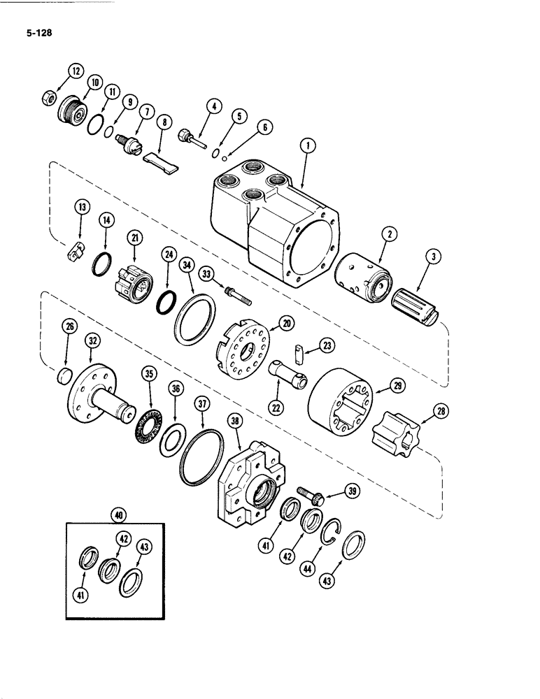 Схема запчастей Case IH 4494 - (5-128) - FRONT STEERING PUMP AND VALVE (05) - STEERING