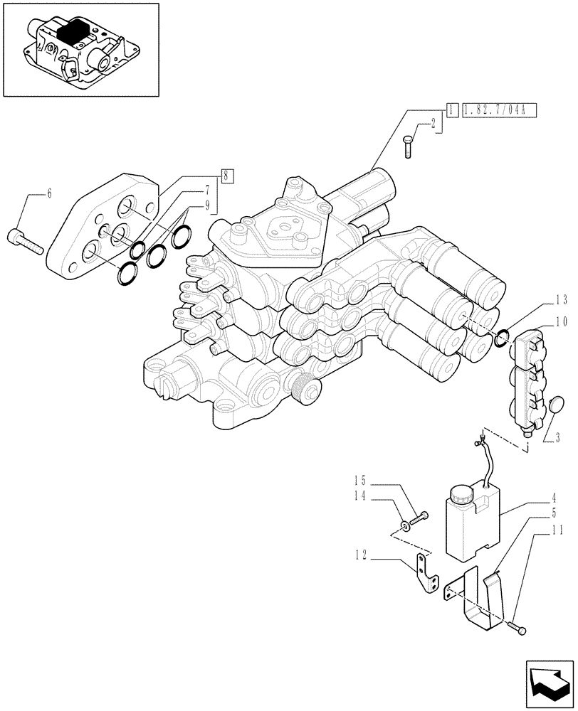 Схема запчастей Case IH MAXXUM 115 - (1.82.7/04[01A]) - 3 REMOTE CONTROL VALVES FOR 63L/MIN FD PUMP AND MDC - REMOTES AND RELATIVE PARTS - D6788 (VAR.330851) (07) - HYDRAULIC SYSTEM