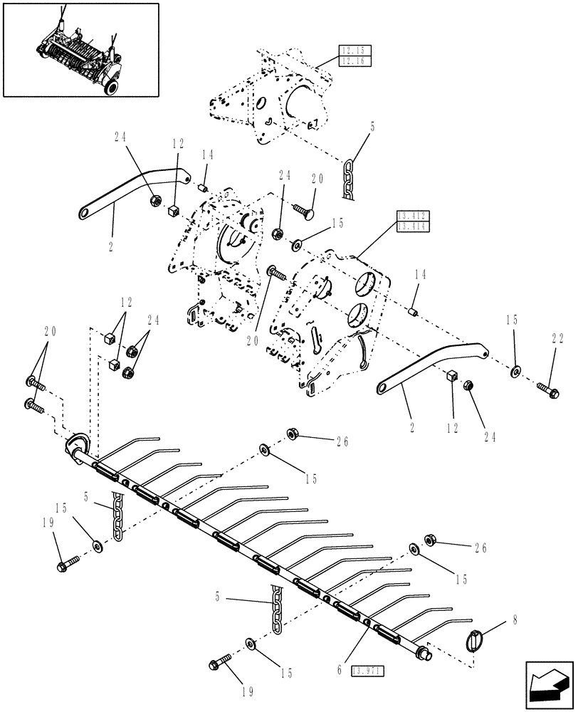 Схема запчастей Case IH RB454 - (13.970) - 2M WIDE PICKUP, WINDGUARD MOUNTING (13) - FEEDER