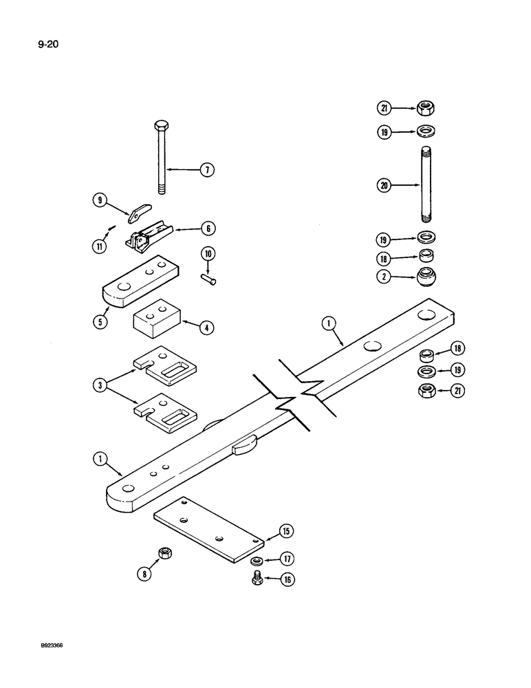 Схема запчастей Case IH 9250 - (9-020) - LONG DRAWBAR, P.I.N. JCB0028400 AND AFTER (09) - CHASSIS/ATTACHMENTS