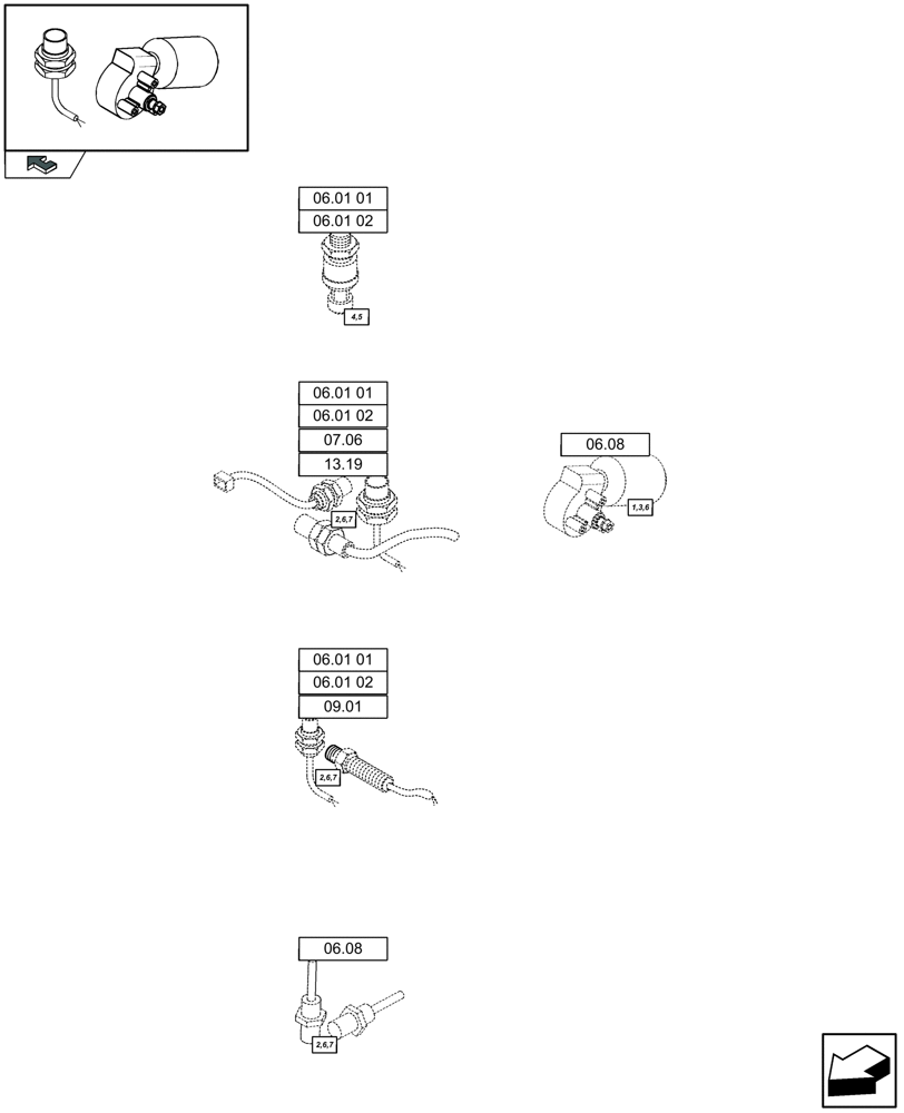 Схема запчастей Case IH LBX332R - (06.91[01]) - CONNECTORS FOR COMPONENTS (06) - ELECTRICAL SYSTEMS