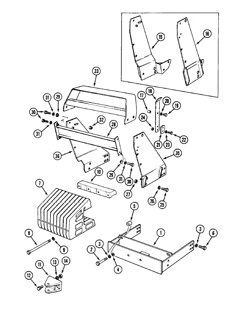 Схема запчастей Case IH 1594 - (9-350) - WEIGHTS, FRAME, TOW BRACKET RADIATOR GUARD (09) - CHASSIS/ATTACHMENTS