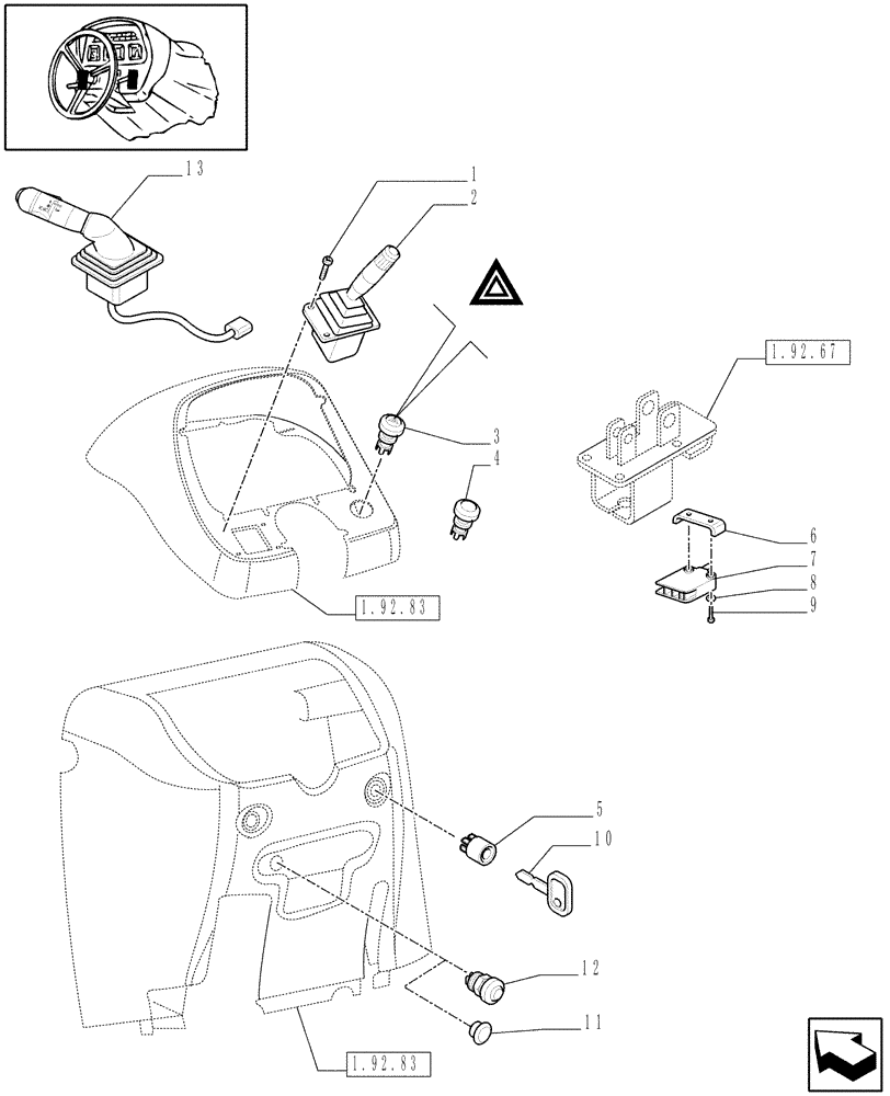 Схема запчастей Case IH JX90 - (1.92.75[03]) - ELECTRIC CONTROLS (10) - OPERATORS PLATFORM/CAB