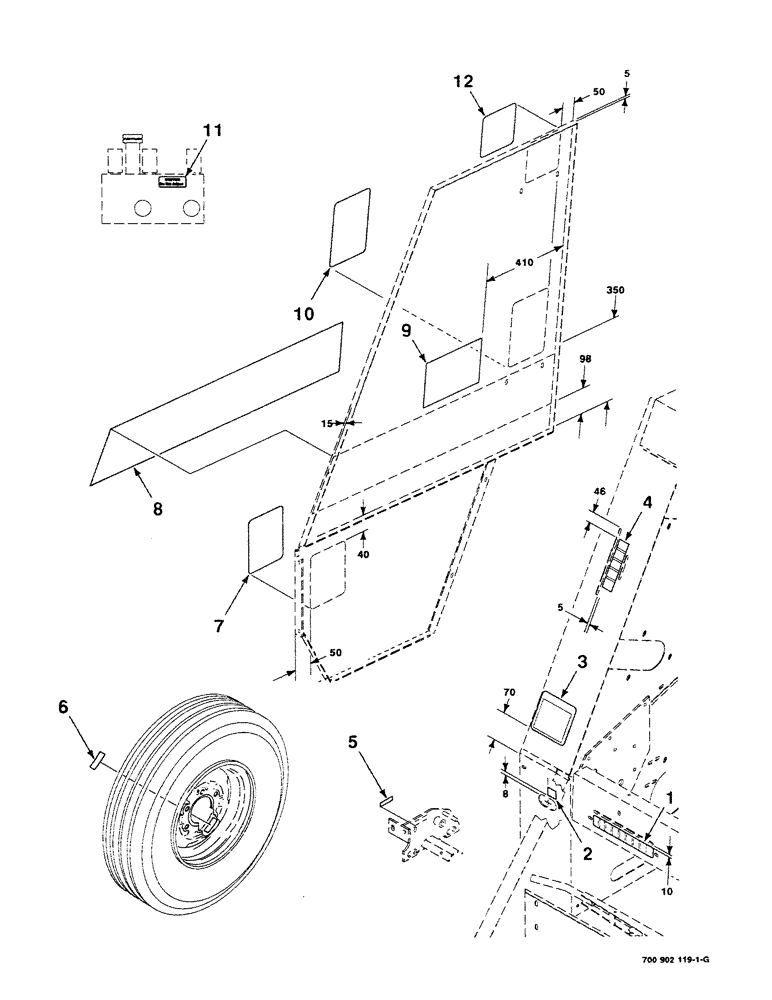 Схема запчастей Case IH 8430 - (7-18) - DECALS AND LOCATION DIAGRAM (FRONT-RIGHT) (12) - MAIN FRAME