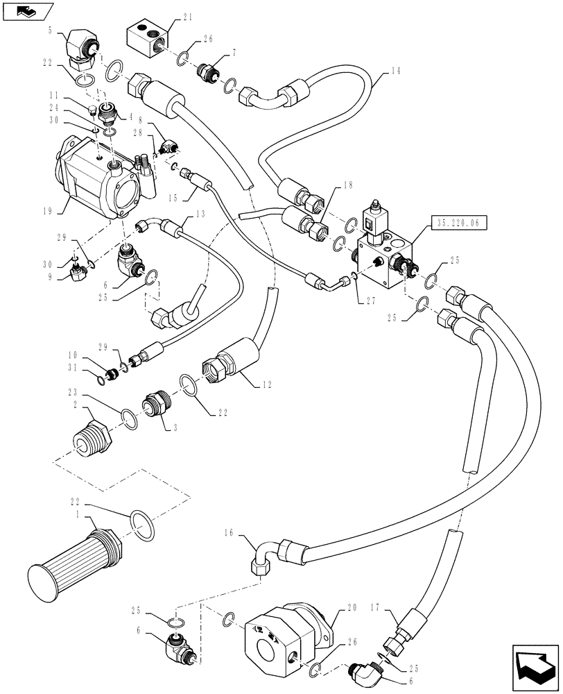 Схема запчастей Case IH 610 - (35.220.03) - HYDRAULIC LINES, 4 WHEELER (35) - HYDRAULIC SYSTEMS