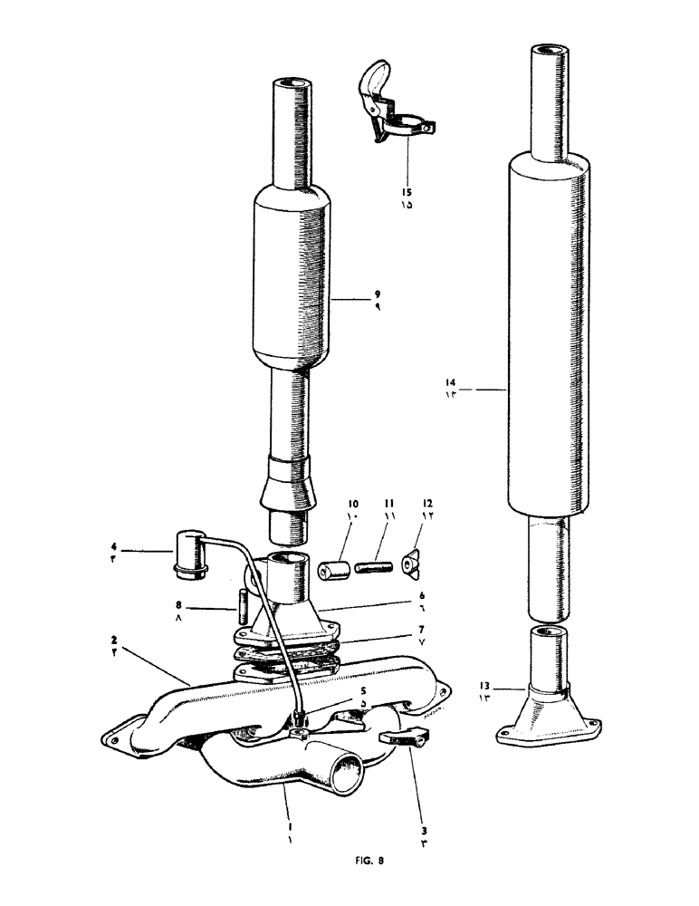 Схема запчастей Case IH 950 - (022) - MANIFOLDS AND EXHAUST PIPE (02) - ENGINE