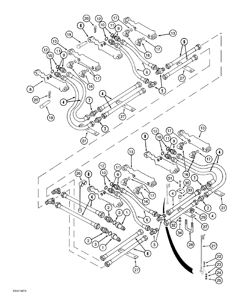 Схема запчастей Case IH 7100 - (8-16) - LIFT HYDRAULIC SYSTEM, FOUR DRILL COMBINATION, USES TWO HOSES FROM CROSS TO OUTSIDE CYLINDER (08) - HYDRAULICS