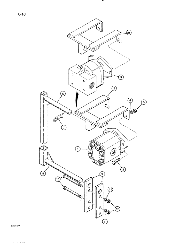 Схема запчастей Case IH 8500 - (8-16) - HYDRAULIC PUMP MOUNTING, WITH SLIDE ADJUSTABLE SUPPORT PARTS (08) - HYDRAULICS