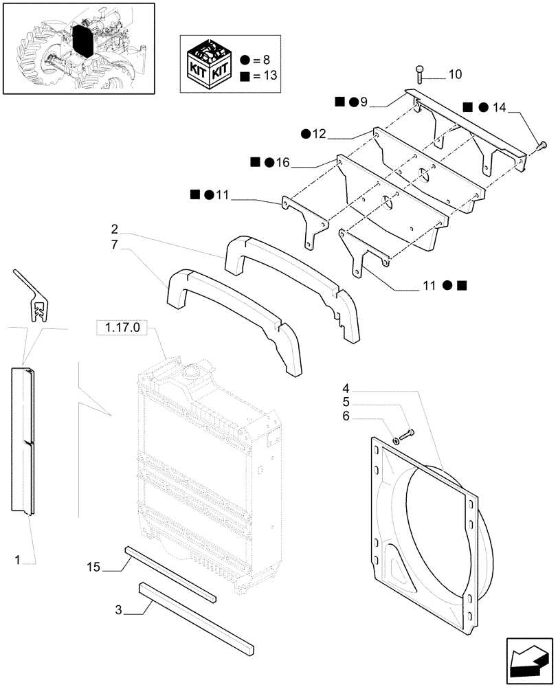 Схема запчастей Case IH MAXXUM 110 - (1.17.5[01A]) - RADIATOR DUCT AND SEALS - D5989 (02) - ENGINE EQUIPMENT