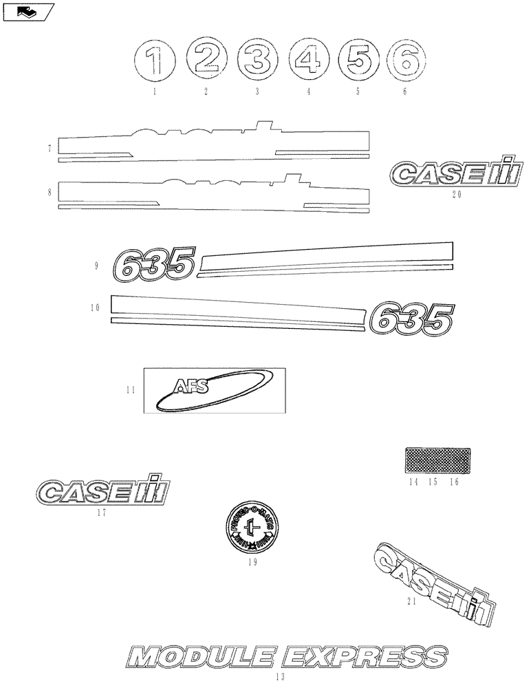 Схема запчастей Case IH 635 - (90.108.01) - DECALS (90) - PLATFORM, CAB, BODYWORK AND DECALS