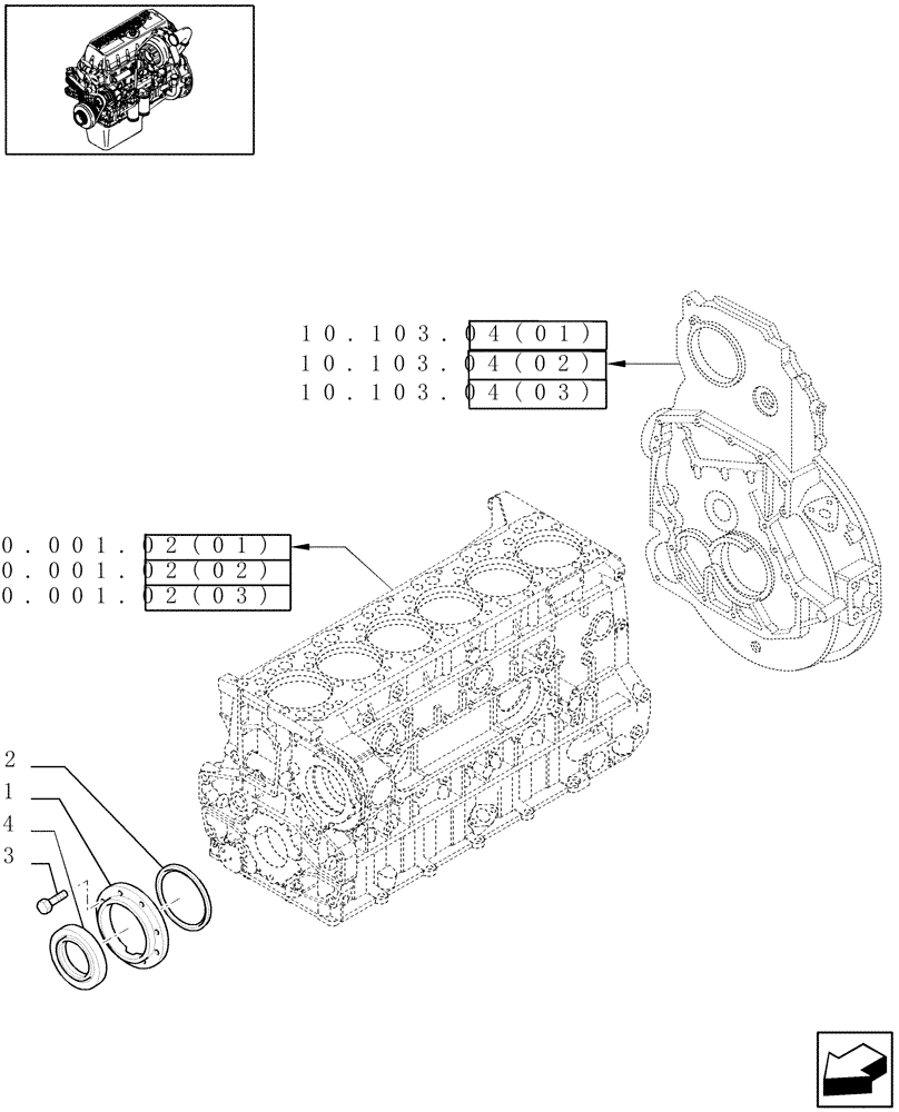 Схема запчастей Case IH 8120 - (10.102.04[01]) - ENGINE BLOCK FRONT COVER - 8120/8120(LA) (10) - ENGINE