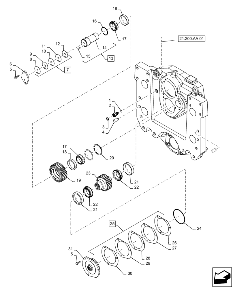 Схема запчастей Case IH MAGNUM 315 - (21.200.AA[02]) - POWERSHIFT - TRANSMISSION, DROP BOX (21) - TRANSMISSION