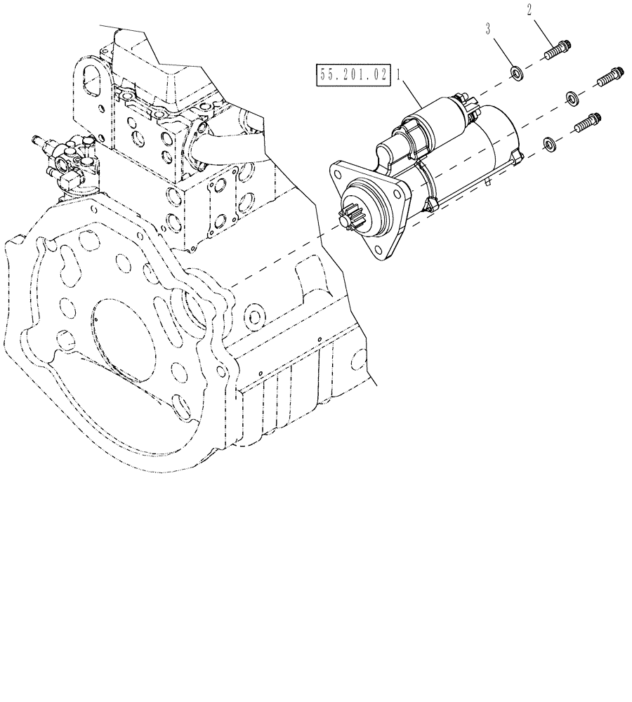 Схема запчастей Case IH 625 - (55.201.01) - MOUNTING, STARTER (55) - ELECTRICAL SYSTEMS