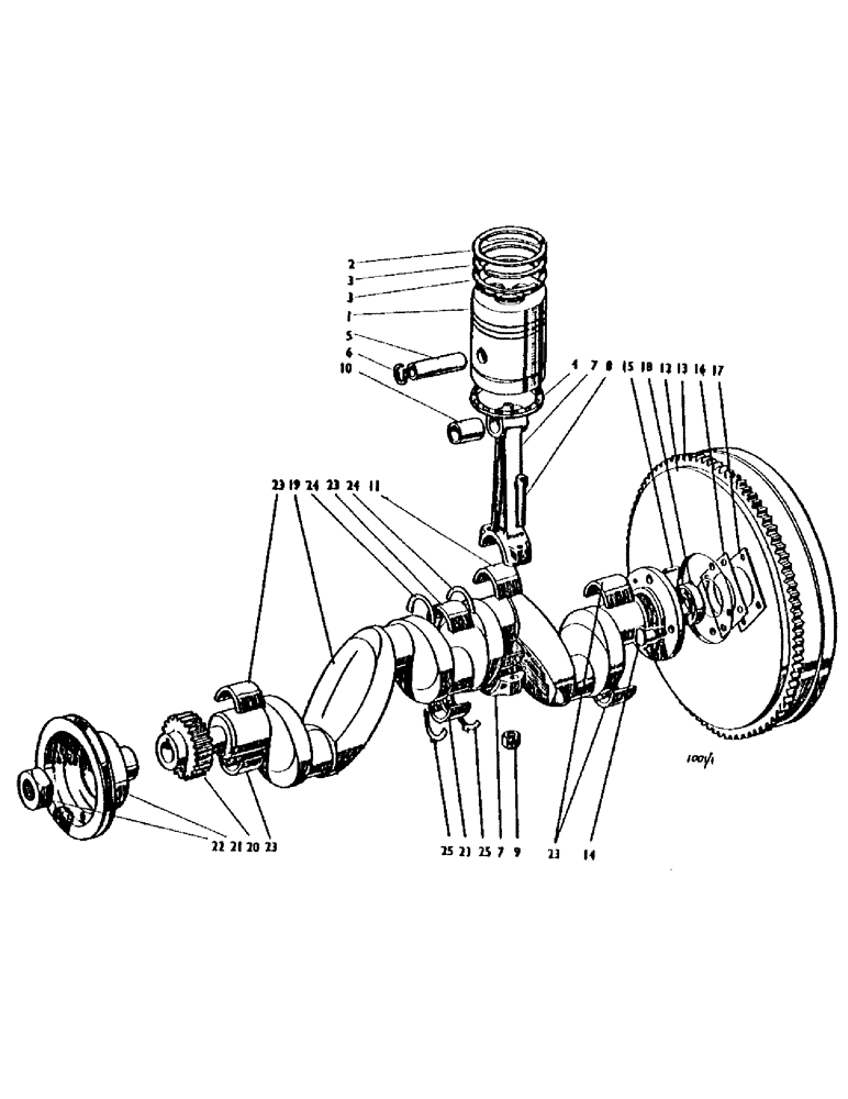 Схема запчастей Case IH 1200 - (006) - PISTONS, CONNECTING RODS, FLYWHEEL AND CRANKSHAFT (01) - ENGINE