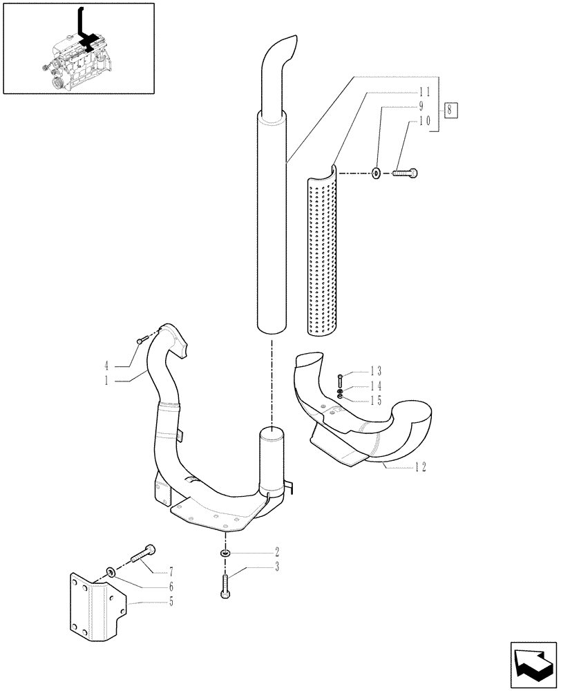 Схема запчастей Case IH MXU110 - (1.15.1[01]) - SILENCER (MUFFLER) (02) - ENGINE EQUIPMENT