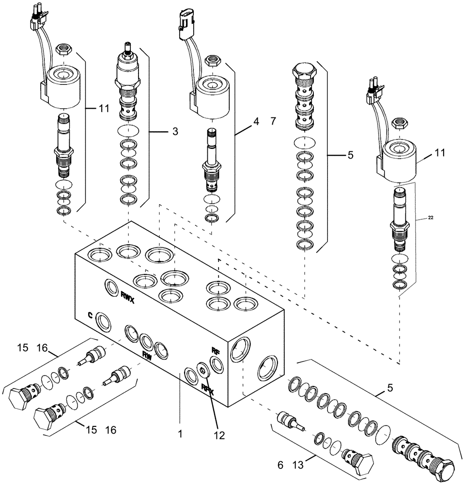 Схема запчастей Case IH 1265 - (35.944.AI[22]) - VALVE BLOCK, LIFT AND FOLD (35) - HYDRAULIC SYSTEMS