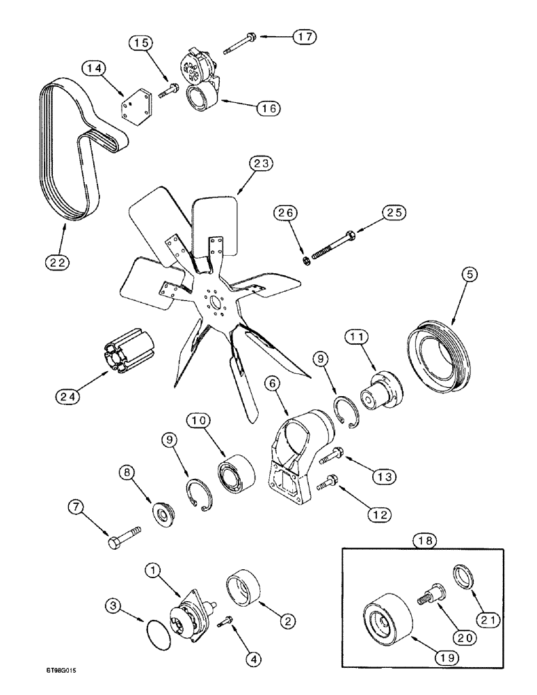 Схема запчастей Case IH 4391 - (2-24) - WATER PUMP, FAN AND BELT, 4-390 EMISSIONS CERTIFIED ENGINE (02) - ENGINE