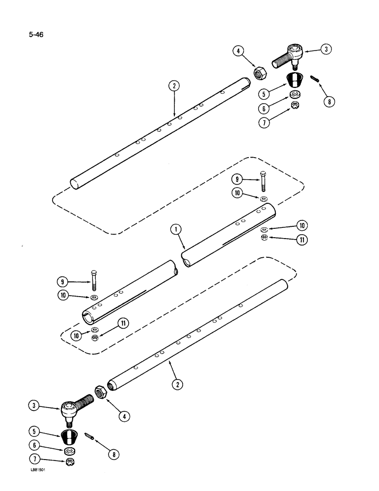 Схема запчастей Case IH 1640 - (5-46) - STEERING TIE ROD, POWER GUIDE AXLE, PRIOR TO P.I.N. JJC0034001 (04) - STEERING