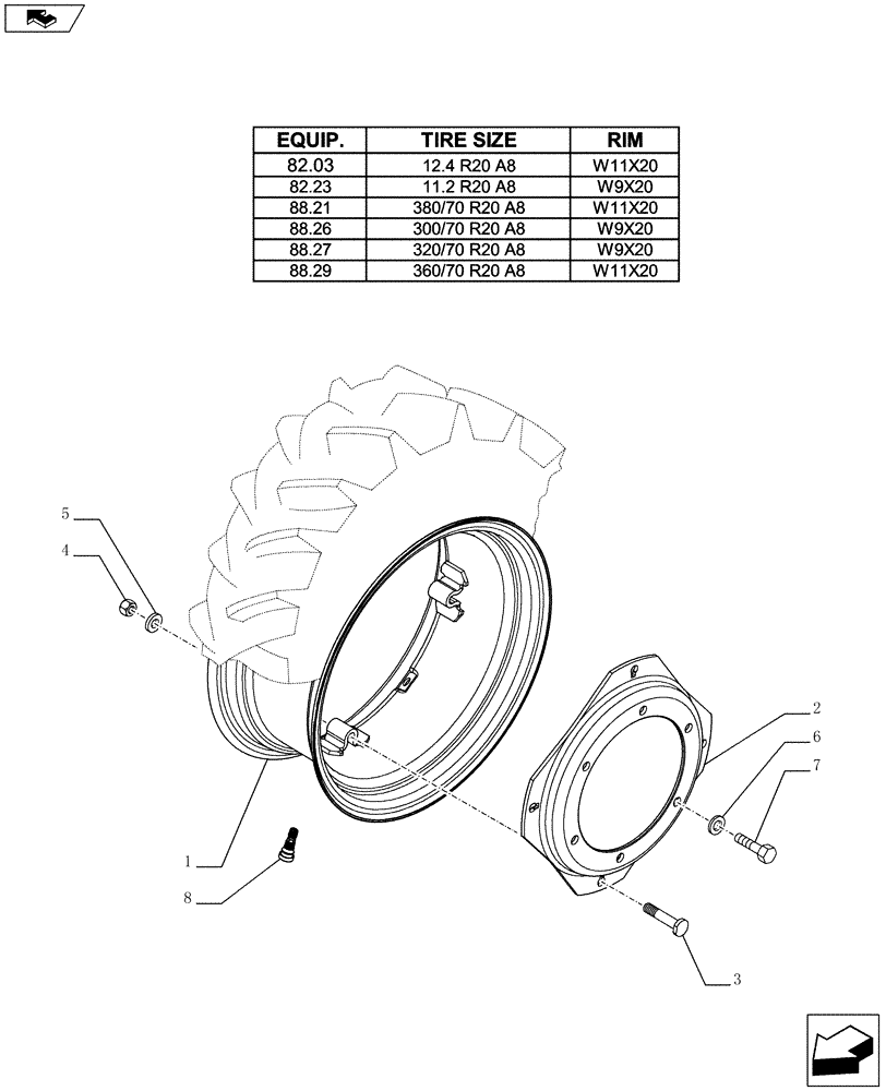 Схема запчастей Case IH FARMALL 75C - (44.511.03[03]) - FRONT WHEELS (44) - WHEELS