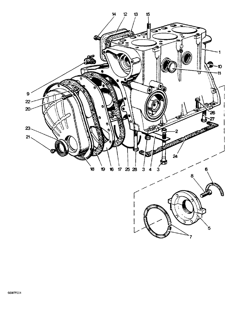 Схема запчастей Case IH 885 - (2-16) - CYLINDER BLOCK AND COVERS (02) - ENGINE