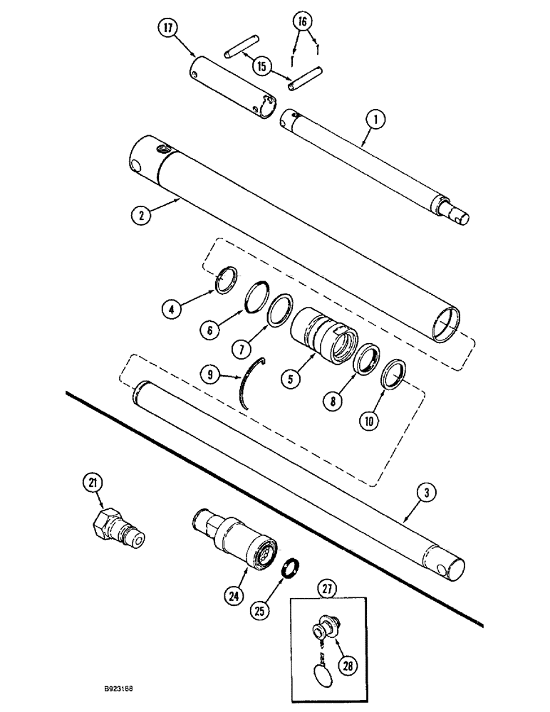 Схема запчастей Case IH 1644 - (8-28) - HEADER LIFT CYLINDER, HYDRAULIC COUPLINGS (07) - HYDRAULICS