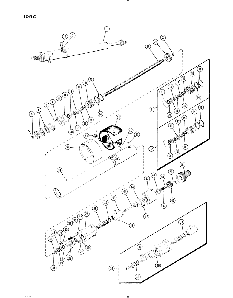 Схема запчастей Case IH 830-SERIES - (109C) - A24736 POWER STEERING CYLINDER, 4 WHEEL, WESTERN, 730 GROVE, USED PRIOR TO TRAC. S/N 8289220 (05) - STEERING