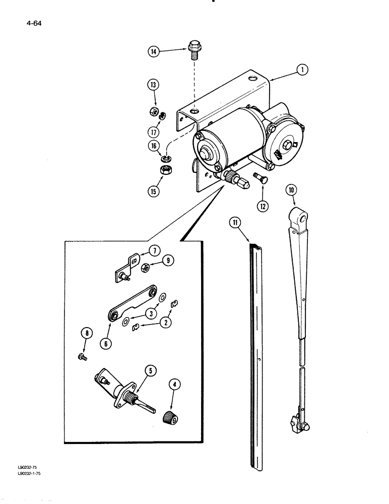 Схема запчастей Case IH 1620 - (4-64) - WINDSHIELD WIPER MOTOR (06) - ELECTRICAL