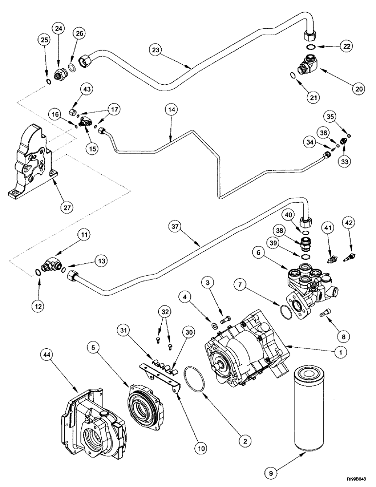 Схема запчастей Case IH MX180 - (8-008) - HYDRAULIC SYSTEM, PISTON PUMP AND FILTER, STANDARD FLOW CAPACITY PUMP (08) - HYDRAULICS