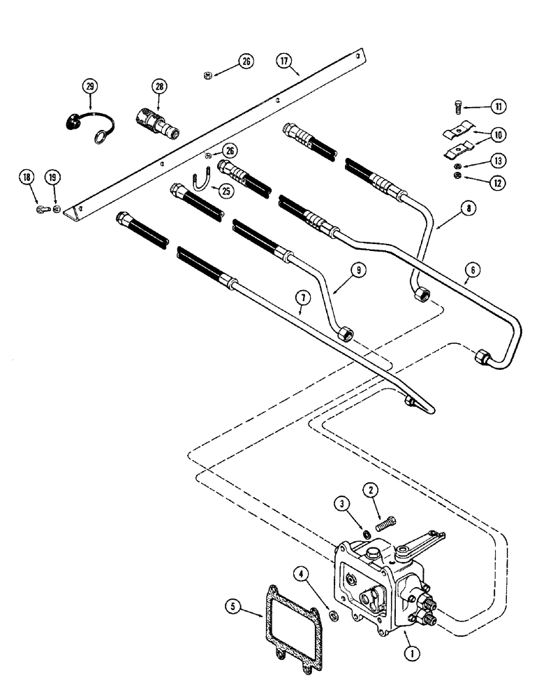 Схема запчастей Case IH 1370 - (318) - LEFT HAND REMOTE HYDRAULIC TUBES AND COUPLINGS, PRESSURE COUPLING, FIRST USED P.I.N. 8770001 (08) - HYDRAULICS