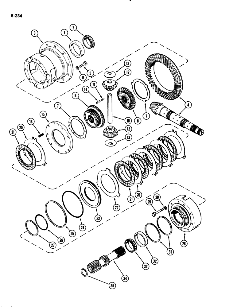 Схема запчастей Case IH 2294 - (6-234) - DIFFERENTIAL ASSEMBLY, PINION GEAR, CLUTCH AND CAGE (06) - POWER TRAIN