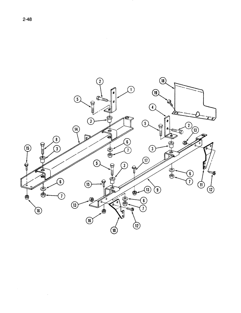 Схема запчастей Case IH 1670 - (2-48) - ENGINE RAILS AND SUPPORTS, DTI466C ENGINE (01) - ENGINE