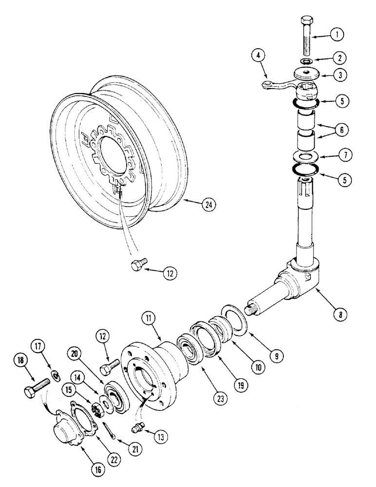 Схема запчастей Case IH 1294 - (5-106) - FRONT HUBS, STUB AXLES AND WHEELS, 2 WHEEL DRIVE TRACTOR (05) - STEERING