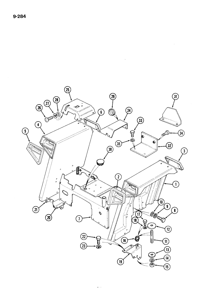 Схема запчастей Case IH 1194 - (9-284) - REAR AXLE COVER AND FULL FENDERS, TRACTORS WITHOUT CAB, PRIOR TO P.I.N. 11039983 (09) - CHASSIS/ATTACHMENTS