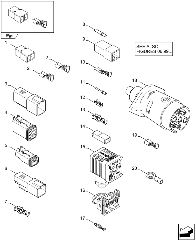 Схема запчастей Case IH LBX432S - (06.07[01]) - CONNECTORS (06) - ELECTRICAL SYSTEMS