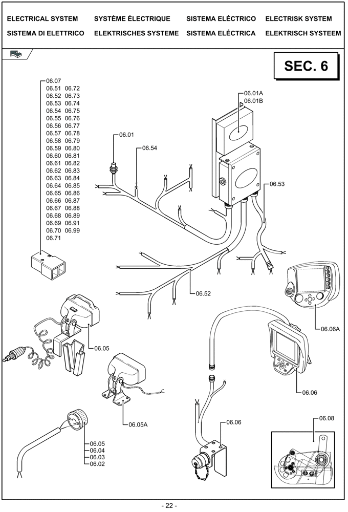 Схема запчастей Case IH LBX332P - (06.00[01]) - PICTORIAL OVERVIEW 1/1 - ELECTRICAL SYSTEM (06) - ELECTRICAL SYSTEMS