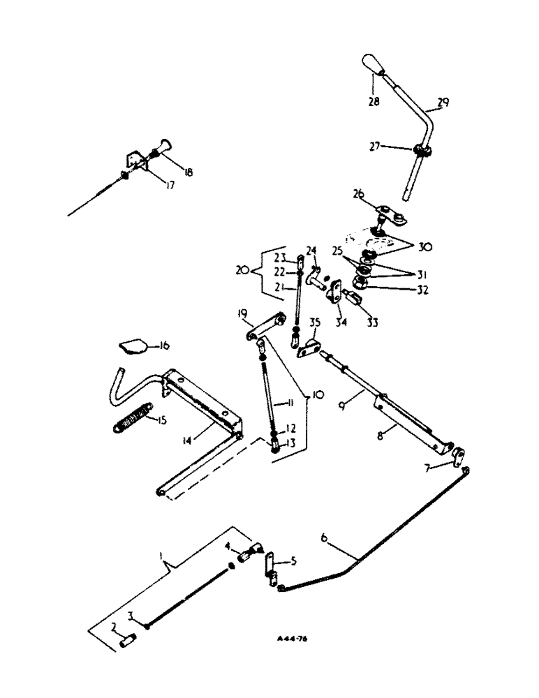 Схема запчастей Case IH 444 - (4-36) - GOVERNOR CONTROLS AND FOOT ACCELERATOR, PETROL (02) - ENGINE