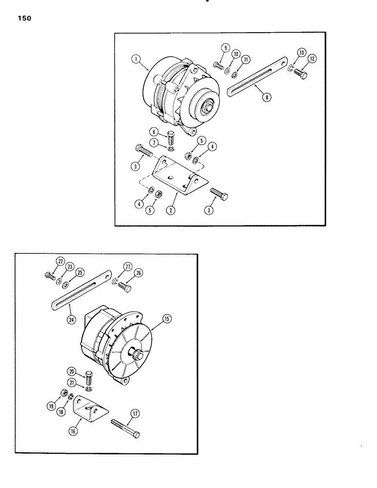 Схема запчастей Case IH 451BDT - (150) - ALTERNATOR MOUNTING, 12 VOLT, C, D / 24 VOLT (04) - ELECTRICAL SYSTEMS