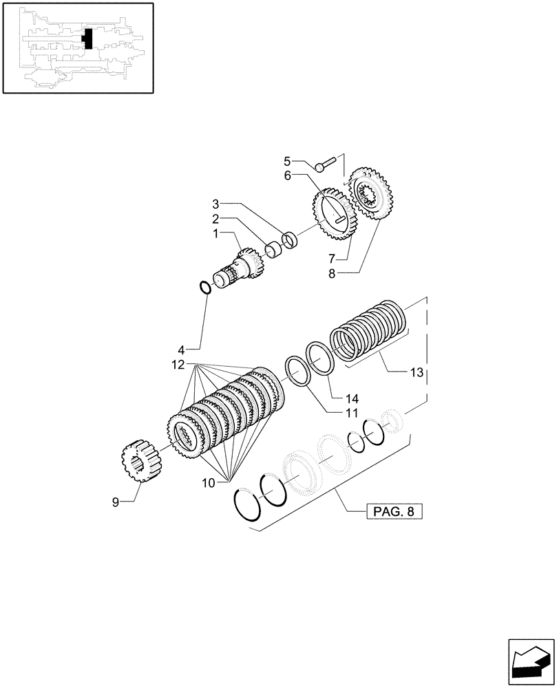 Схема запчастей Case IH MXU110 - (1.28.1/03[07]) - (VAR.129) 16X16 (SPS) GEARBOX - GEARBOX DRIVEN SHAFT AND CLUTCH PLATES (03) - TRANSMISSION