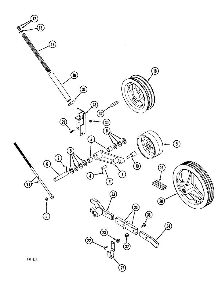 Схема запчастей Case IH 1688 - (9A-12) - SEPARATOR DRIVE PULLEY AND IDLER (13) - FEEDER